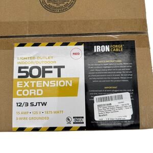 Iron Forge Cable 50ft Extension Cord 12/3 SJTW Lighted Outlet Red - New